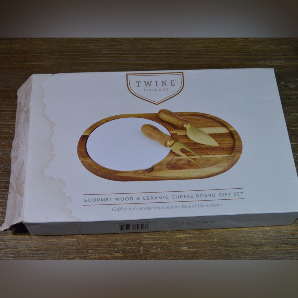 Twine Living Co Gourmet Wood & Ceramic Cheese Board Set Open Box Dinner Party